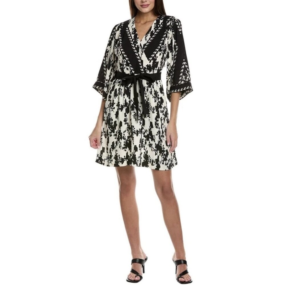 CABI X Factor Dress Black & White 3/4 Length Sleeves Sz M #6369 EUC